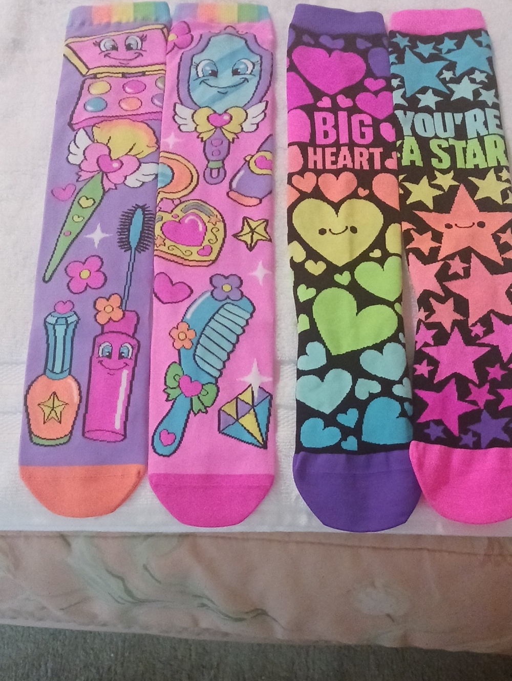 Girls' Colorful Printed Knee-High Socks - Hearts, Stars & Makeup Designs